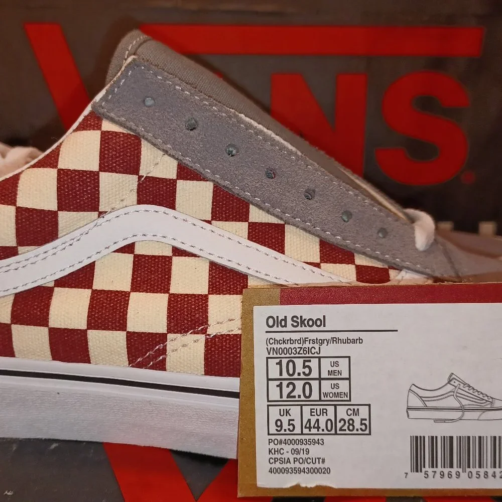 Vans Old Skool Checkerboard Frost Grey/Rhubarb Men's 10.5 VN0003Z6ICJ